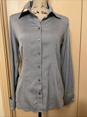 Hairline Stripe Button-Down Collared Shirt with cuff links, Women’s Size 8